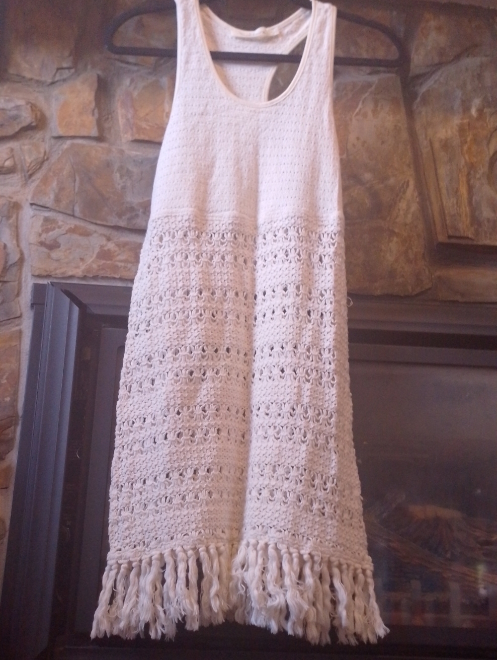 Solitaire White 🤍 Beach Cover Boho Fringe Tank Top Dress Knit Cotton Tassels